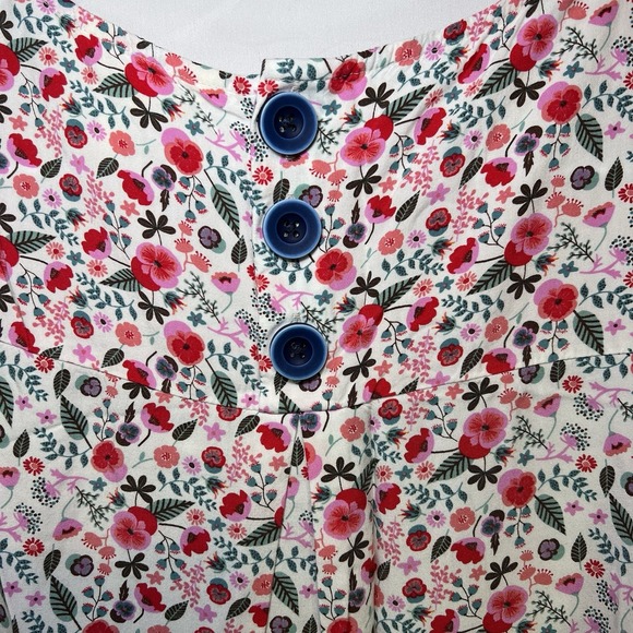 Matilda Jane Womens Size S Floral Stripe blue pink Tunic Top Cap Sleeve Buttons - Picture 6 of 7
